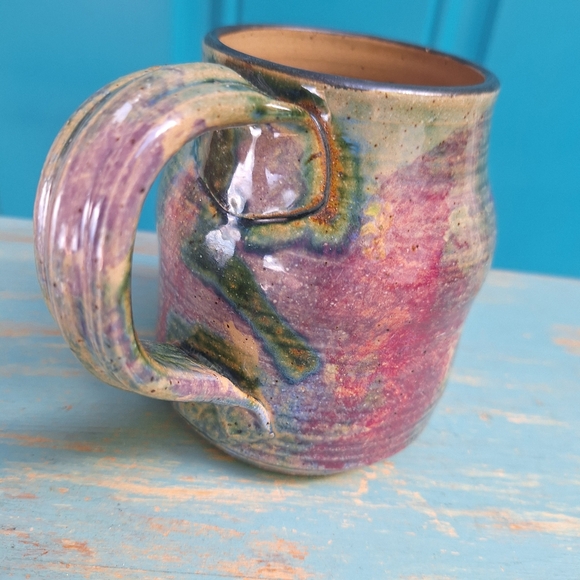 Blue Iris Pottery Clay Handmade Mug Glazed Color Swirl Signed by Artist Cup - Picture 11 of 16